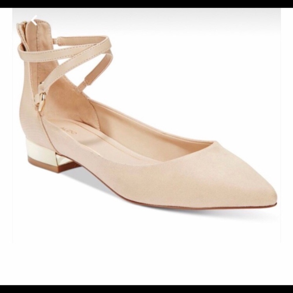 ALDO Biacci Suede Pointed Toe Flats, Beige Cream, Size 7